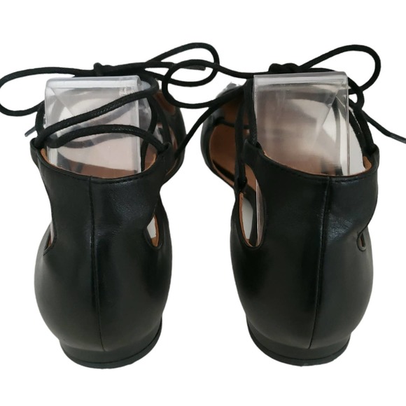 & OTHER STORIES leather lace up pointed pointy toe black ballet flats shoes 37 7 - Picture 4 of 9